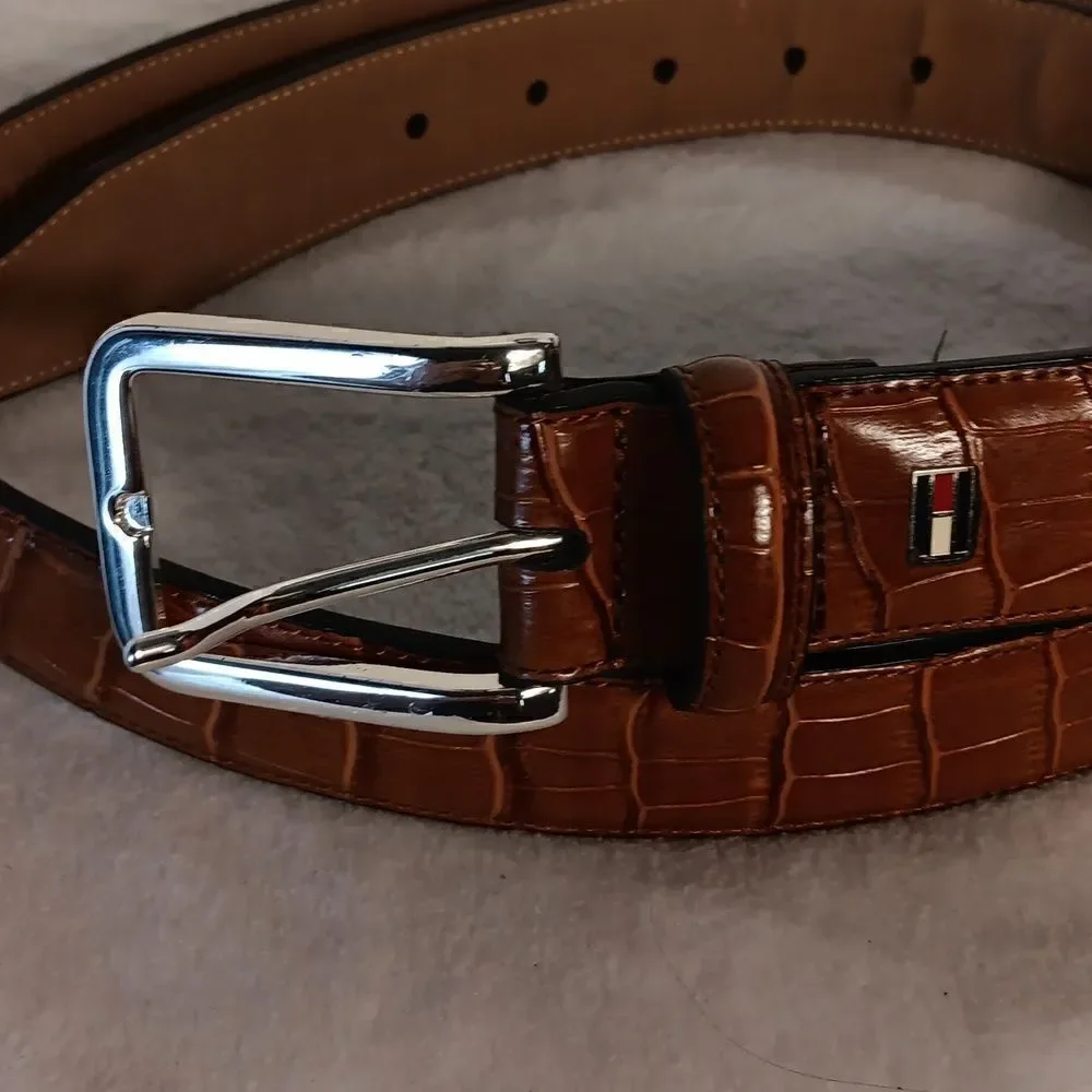 Tommy Hilfiger Croc Embossed Leather Belt